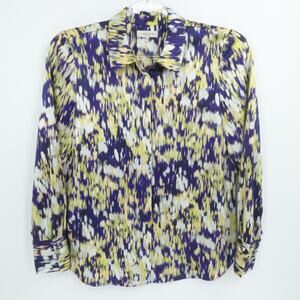 Lafayette 148‎ Shirt Womens Medium Blue Abstract Artsy Statement Silk Career